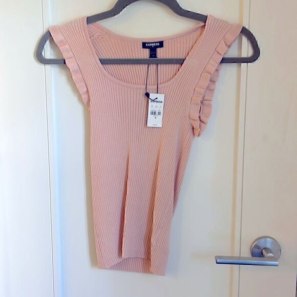 NWT Express Ribbed Short Sleeve Light Blush Pink Tank Top Size XS - Picture 1 of 4